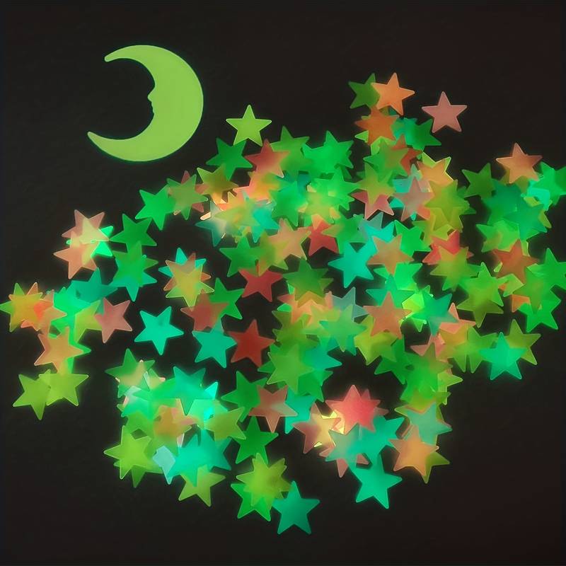 Colorful Luminous Stars With Moon Wall Star Stickers For - Temu